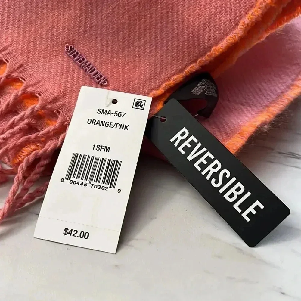 Steve Madden Reversible Leopard Print Scarf Orange Pink With Fringe